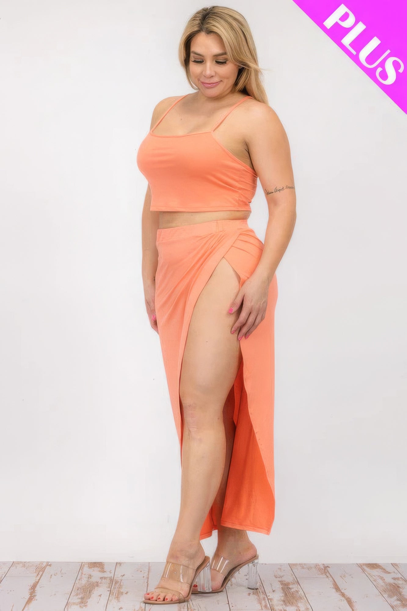 Plus Size Crop Cami & Split Thigh Maxi Skirt Set