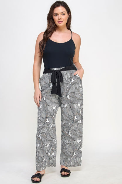 Plisse Palm Print Pants