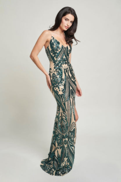 Spaghetti Strap Art Deco Sequins Maxi Dress