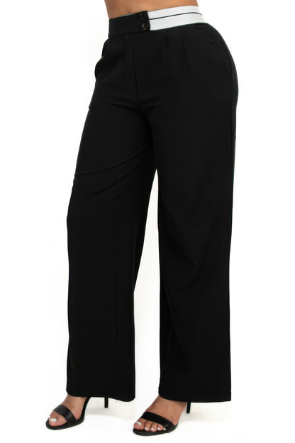 High-rise wide elastic contrast waist pants