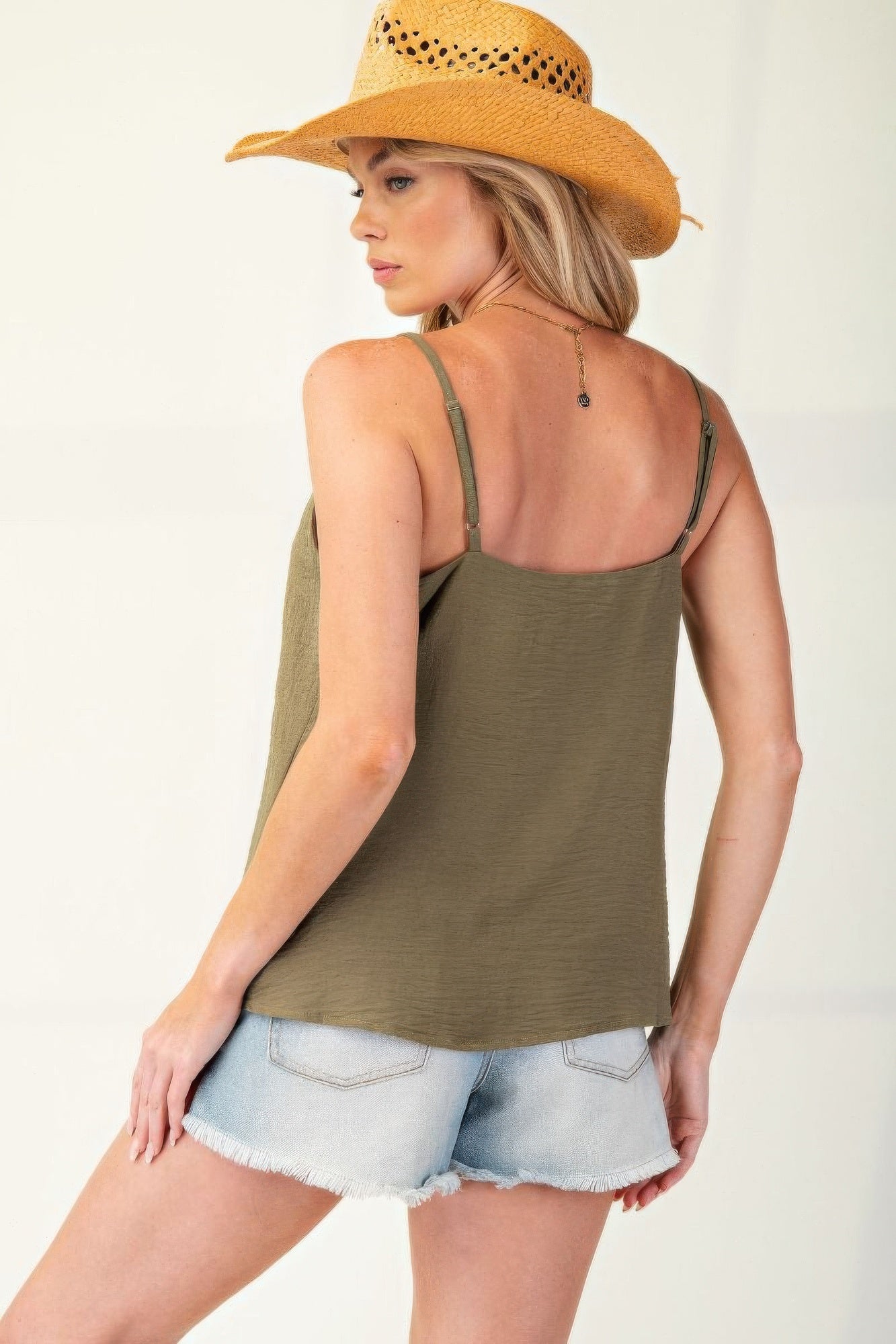 Laced textured poly woven camisole