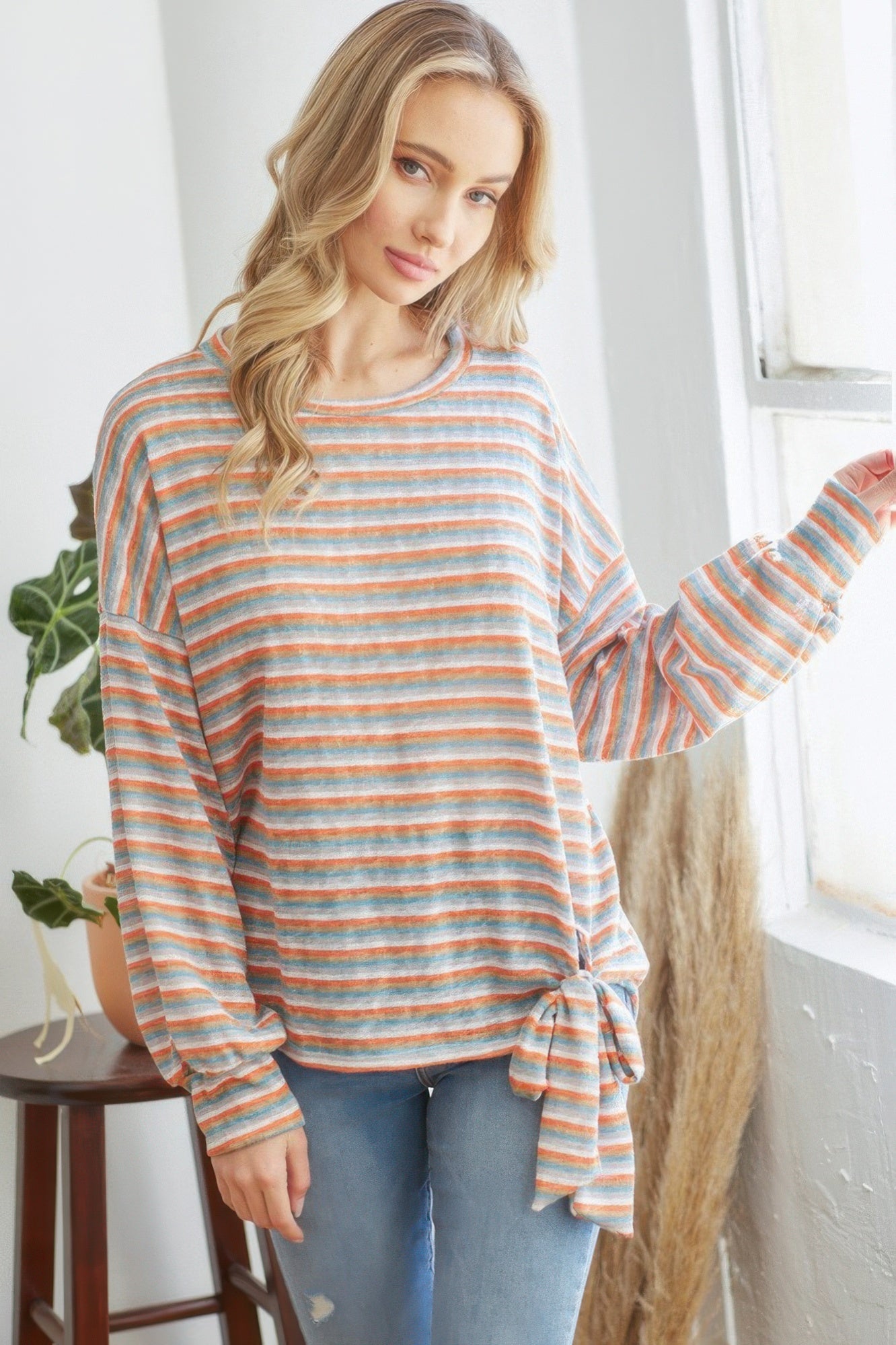 Striped Longsleeve Top With Ribbon