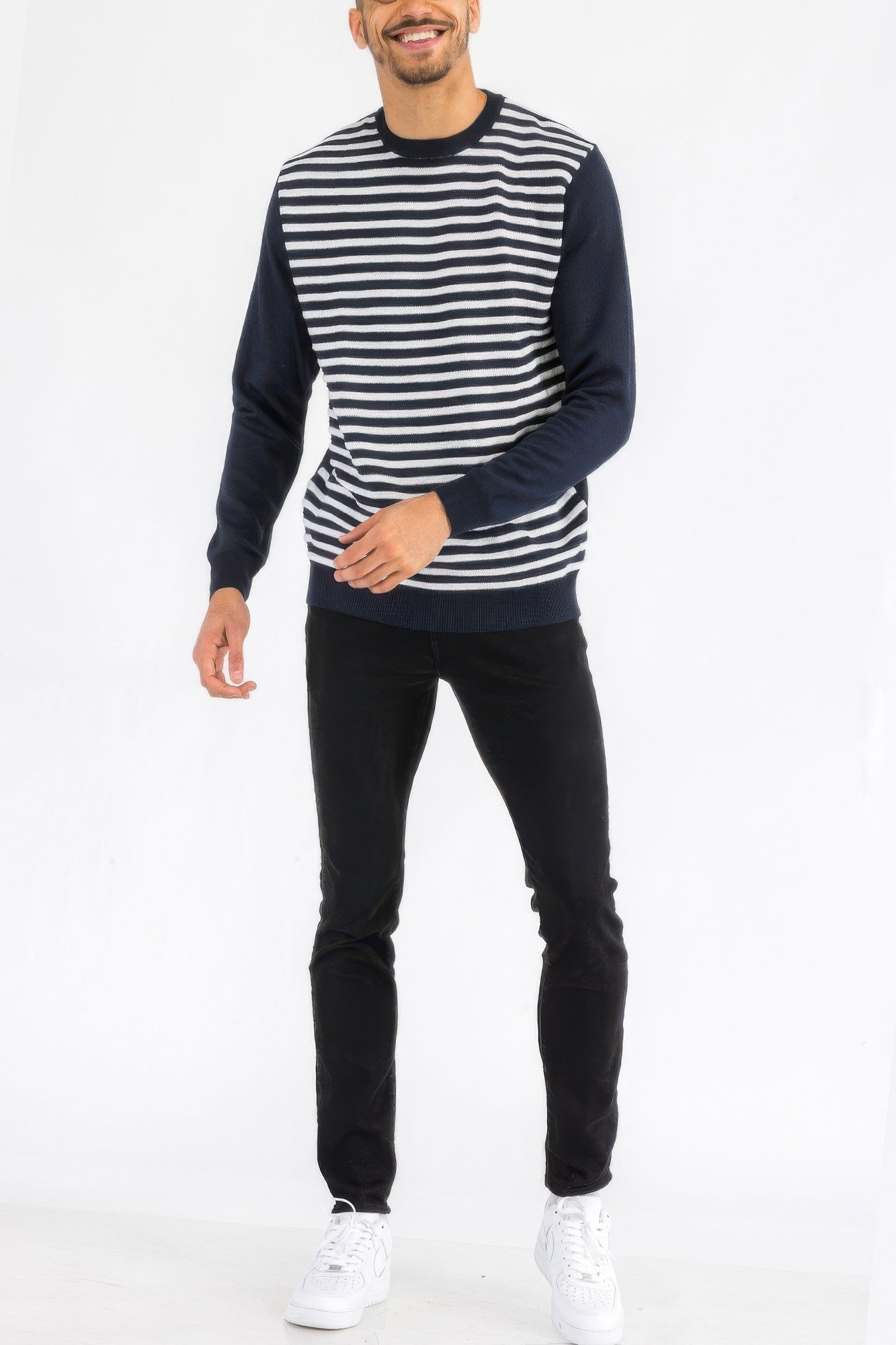 Knitted Round Neck Striped Sweater